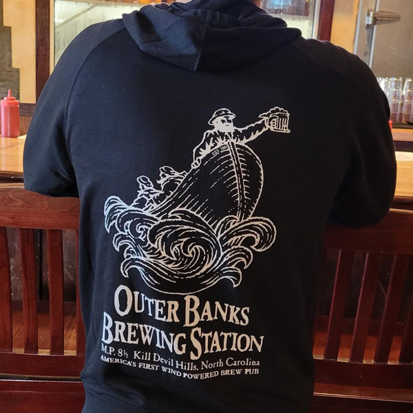 Outer Banks Brewing Station Black Beer Guy Hoodie Back