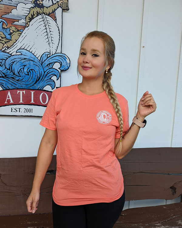 Front of Surf T-Shirt - Short Sleeve in Salmon